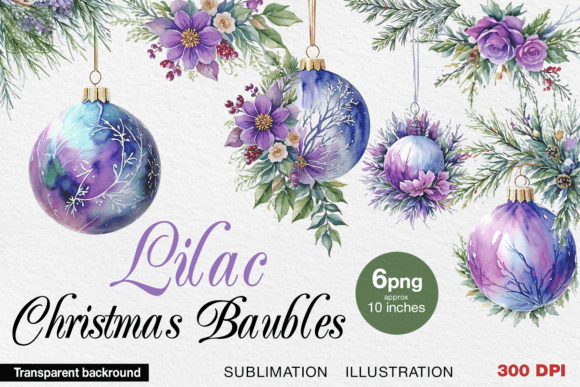 Download Lilac Christmas Baubles Watercolor PNG - Christmas baubles Collection