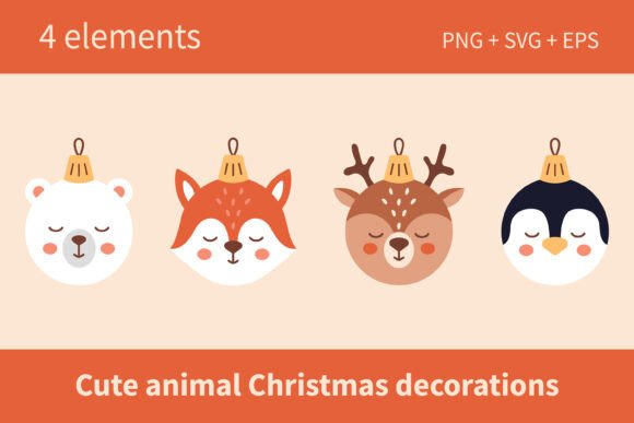 Download Cute Animals Christmas Baubles Set - Christmas baubles Collection